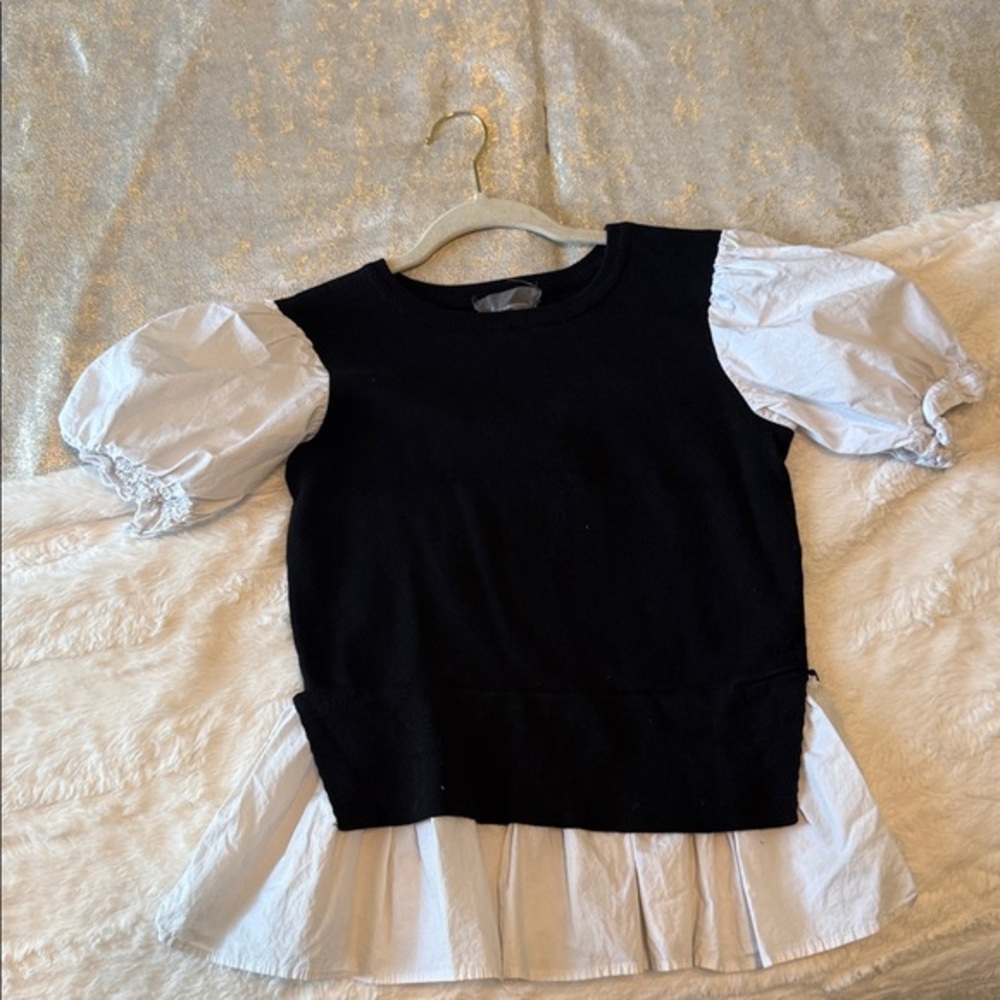 By Anthropologie Layered Poplin Sleeve Sweatshirt